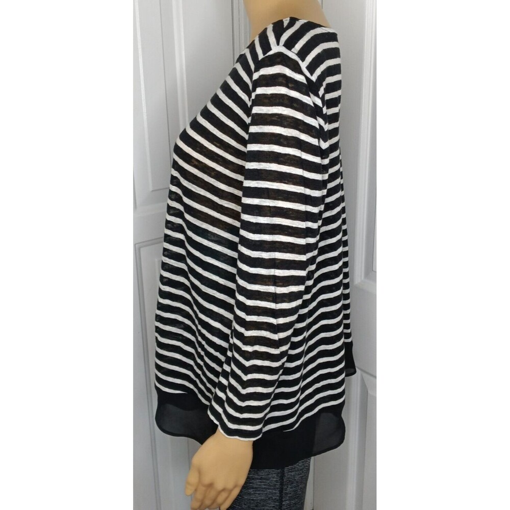 Lauren Ralph Lauren 100% Linen Lightweight Black Striped Long Sleeve Top P/L - Picture 3 of 6